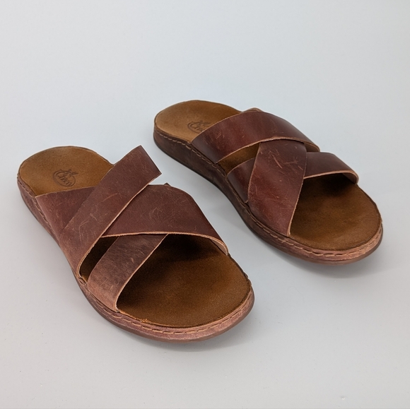 Chaco Wayfarer Slide Leather Cross-Strap Sandal | Size 9 | Toffee Brown Summer - Picture 4 of 17